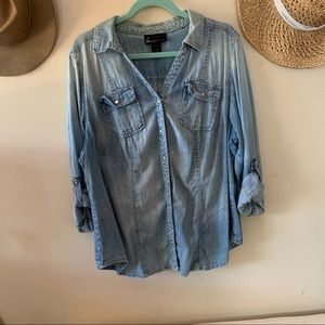 Denim snap front button down